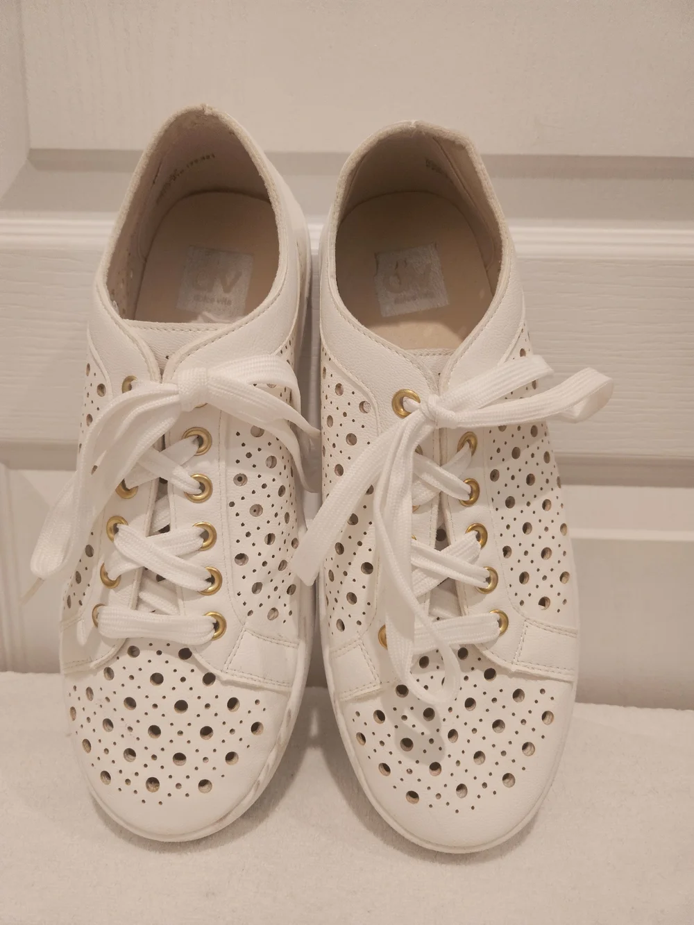 DV by Dolce Vita White Perforated Lace-Up Sneakers with Gold Eyelets